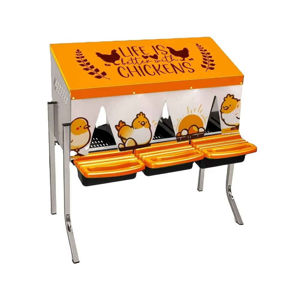 Hot Sale 3-Compartments Durable Chicken Nesting Box Pads with Curtain for Laying Eggs Animal Cages