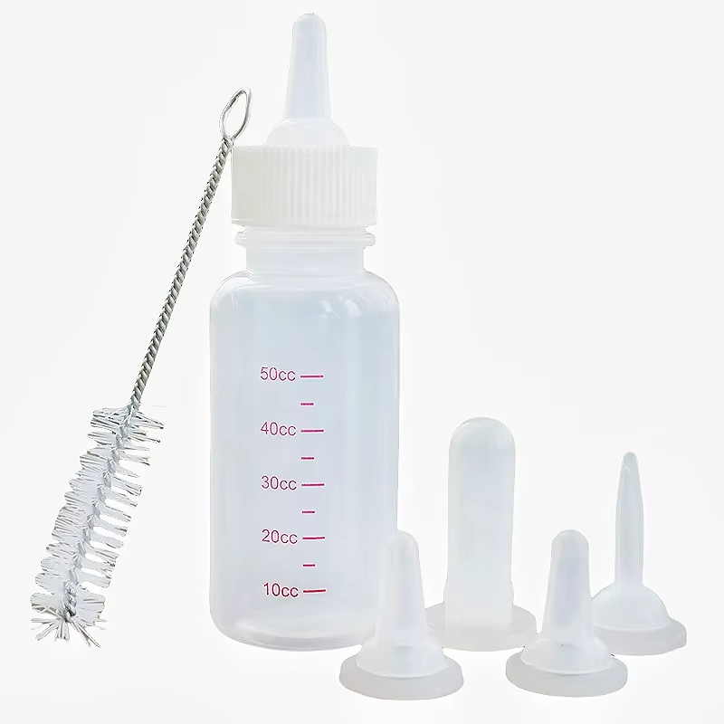 50cc Newborn Animal Feeder Plastic Pet Milk Bottle White Cat Rabbit Dog Milk Feeder With 4 Nipple