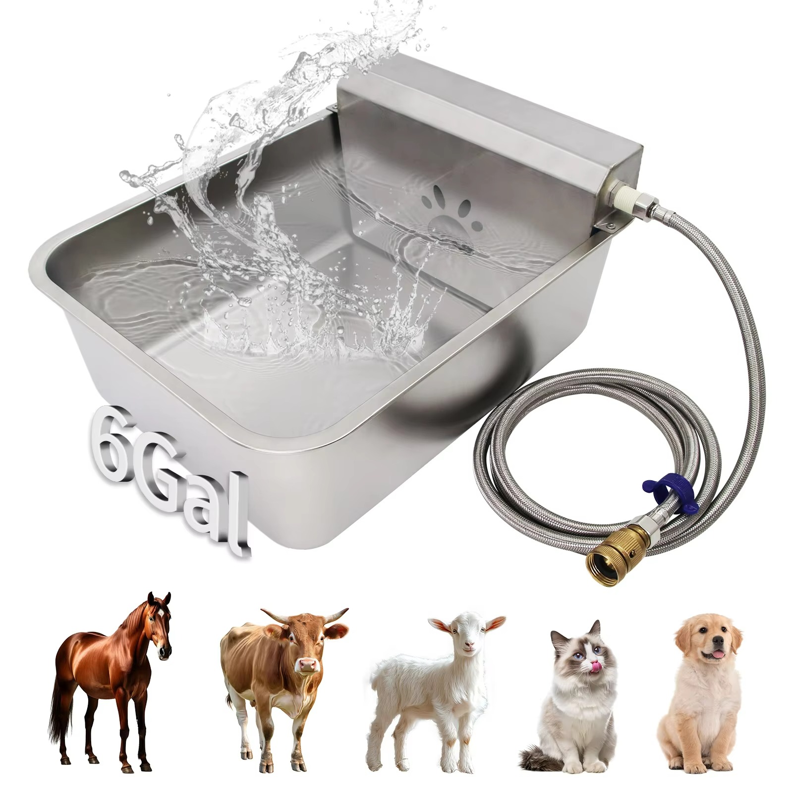 Pet Drinker Bowl Stainless Steel 6 Gal Water Bowl with Parts Dog Sheep Chicken Cattle Water Bowl